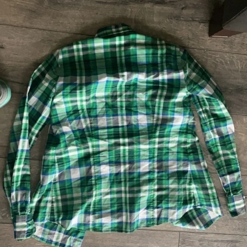 J. Crew top Small green plaid button up